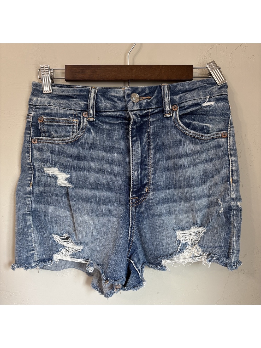 American Eagle Curvy Super High Rise Shortie Jean Shorts Womens 6 Distressed